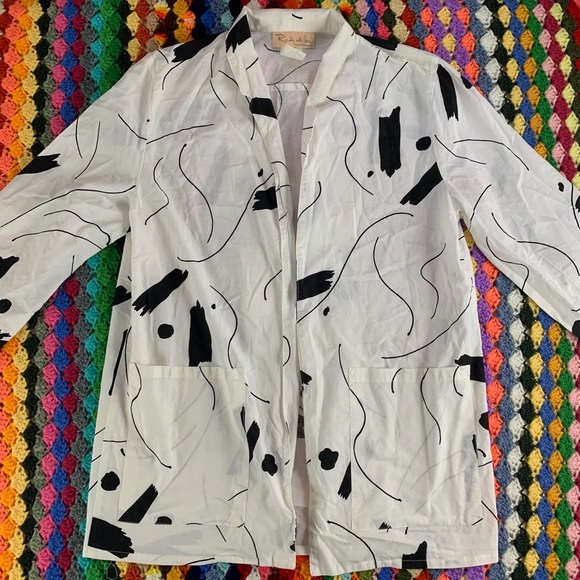 Vintage 80s Randy W/ Love Abstract Art Oversized Open Front Cotton Shirt… - Picture 8 of 16